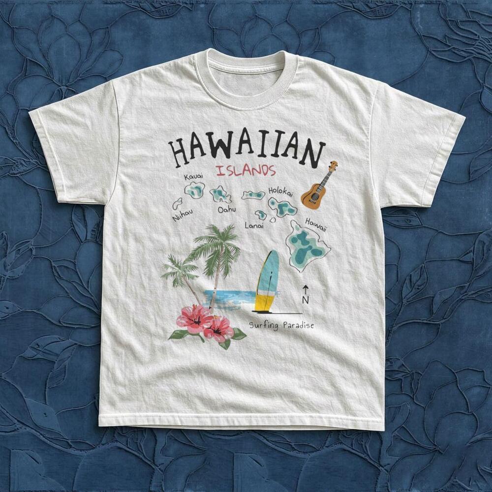 Hawaiian Islands Map White Graphic Tee